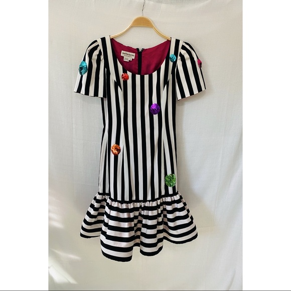 Rare Find 80s Morton Myles For The Warrens Black & White Sequins Party  Dress. - Picture 6 of 7